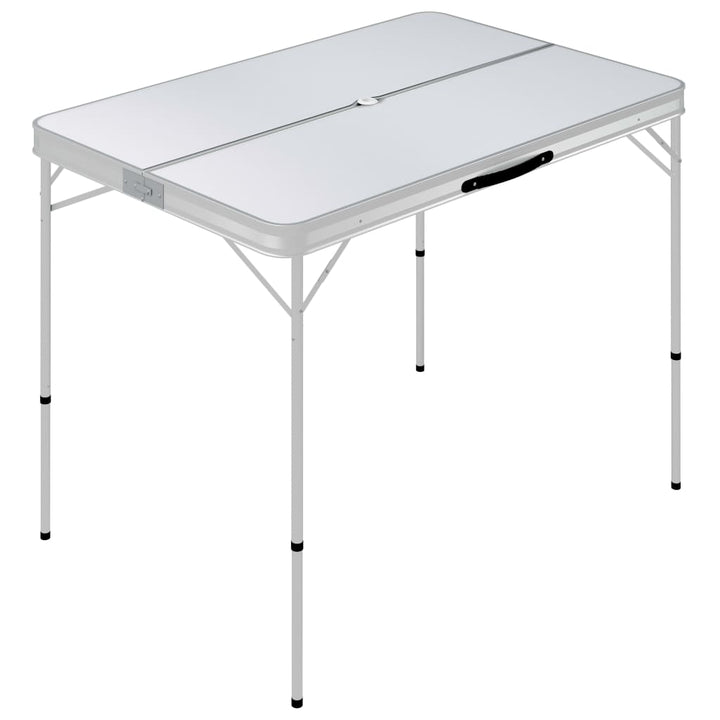foldbart campingbord med 2 bænke aluminium hvid