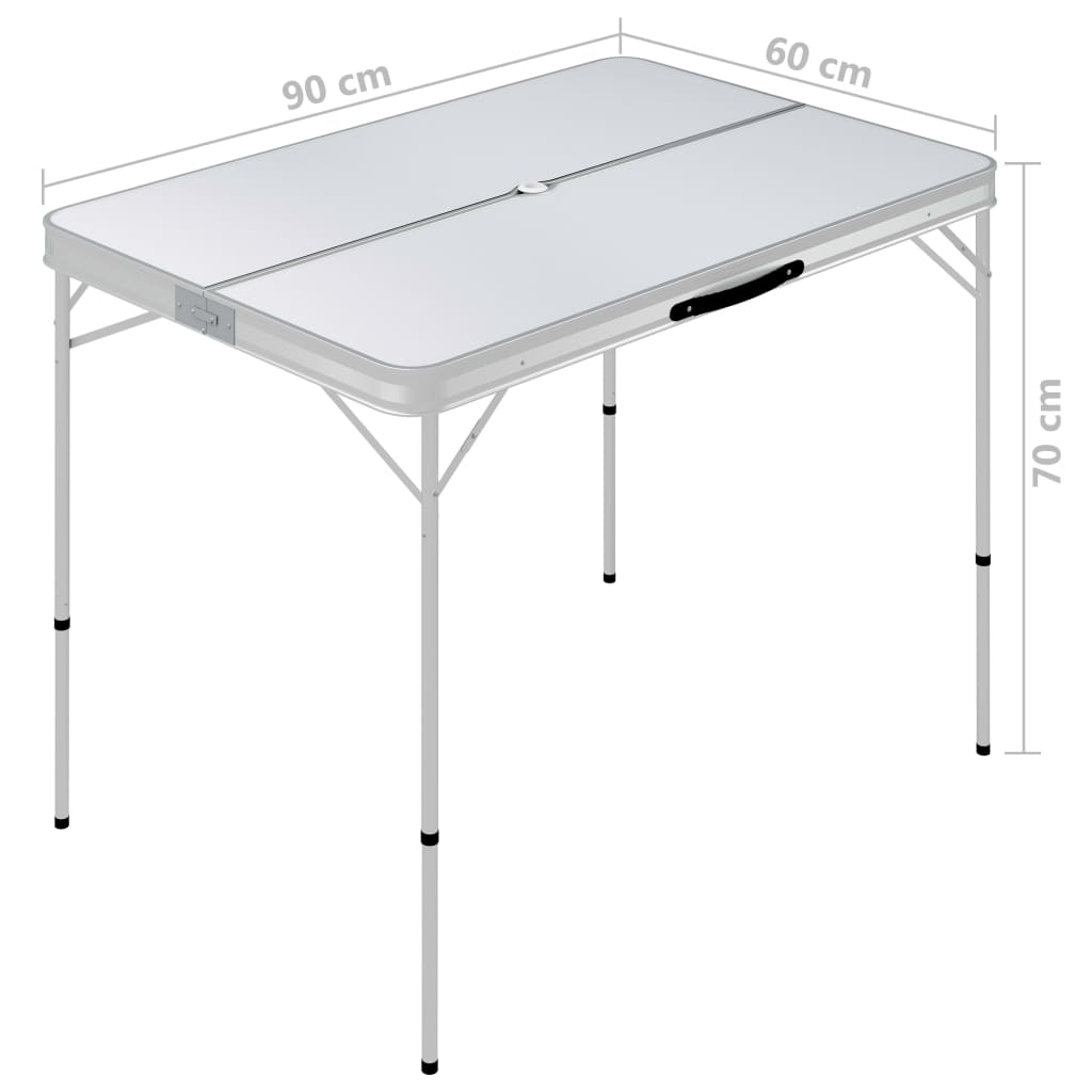 foldbart campingbord med 2 bænke aluminium hvid