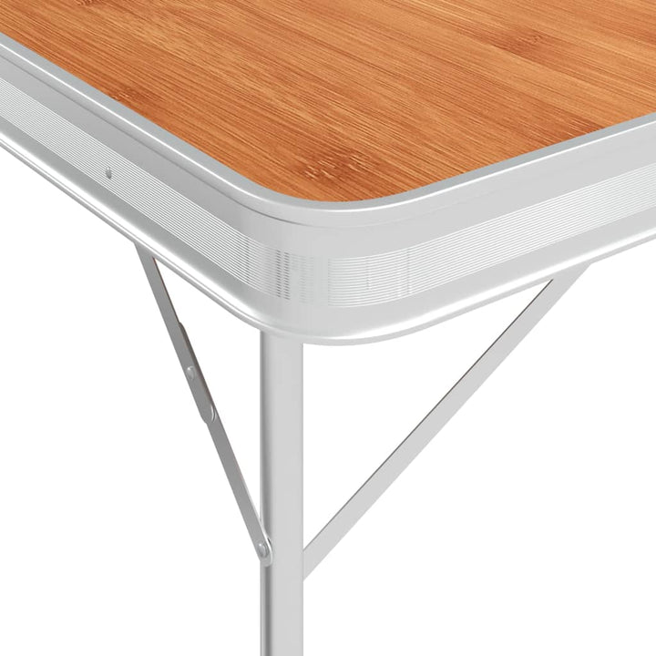 foldbart campingbord med 2 bænke aluminium brun