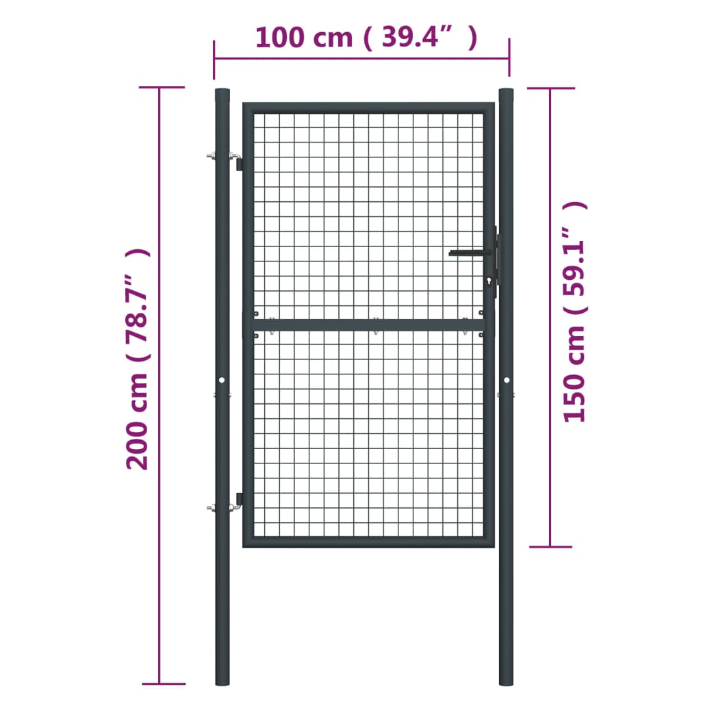 havelåge i trådnet galvaniseret stål 100x200 cm grå