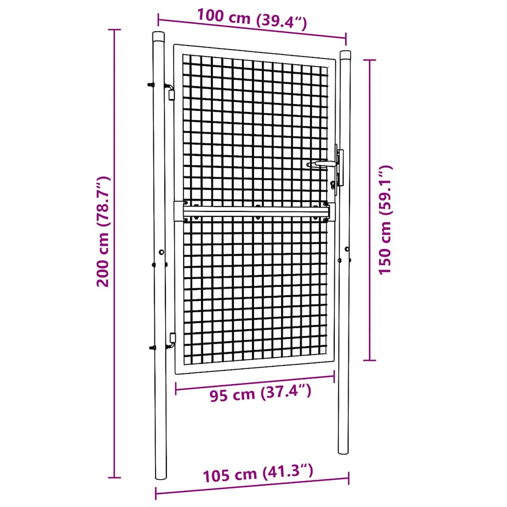 havelåge i trådnet galvaniseret stål 100x200 cm grå