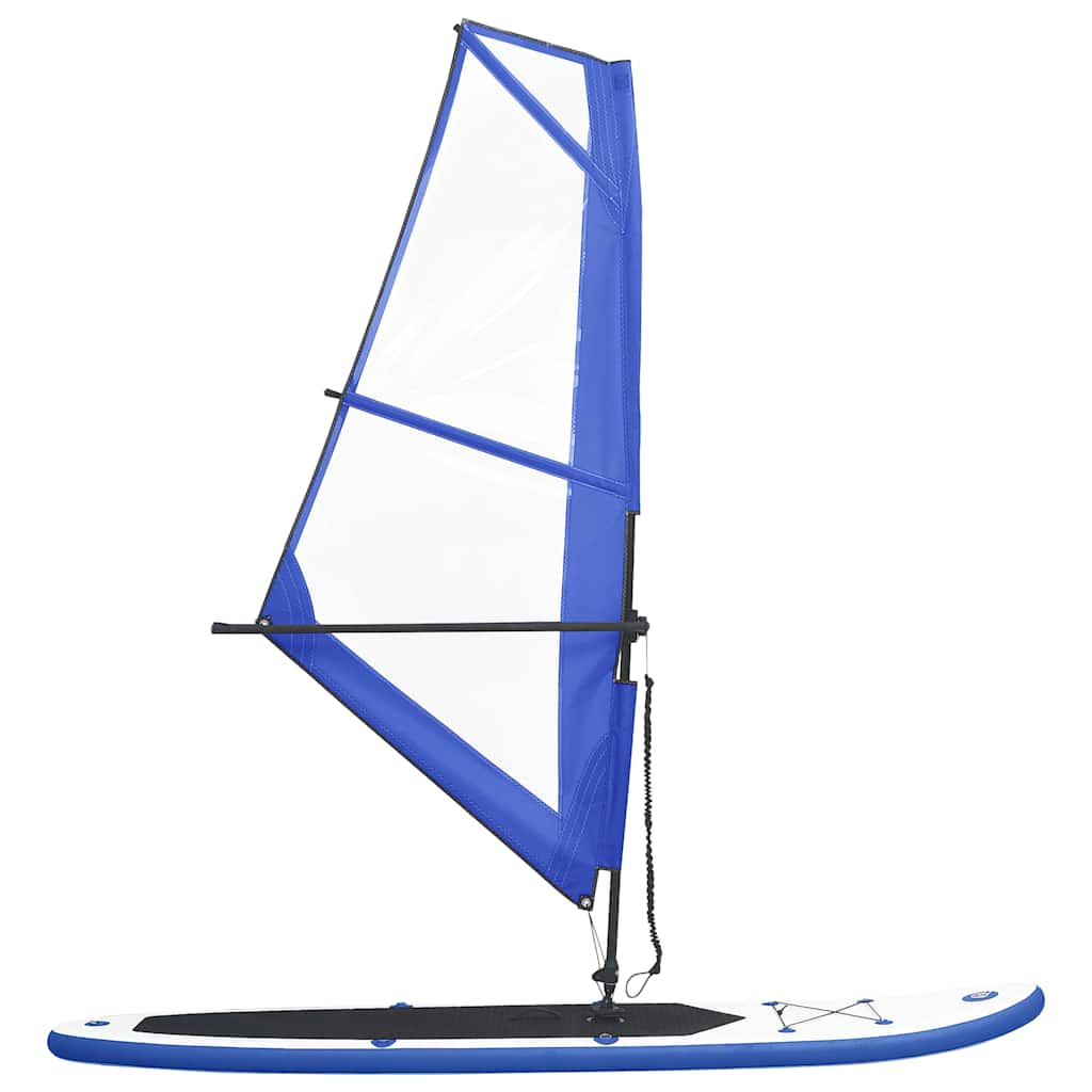 oppusteligt paddleboard med sejl blå og hvid