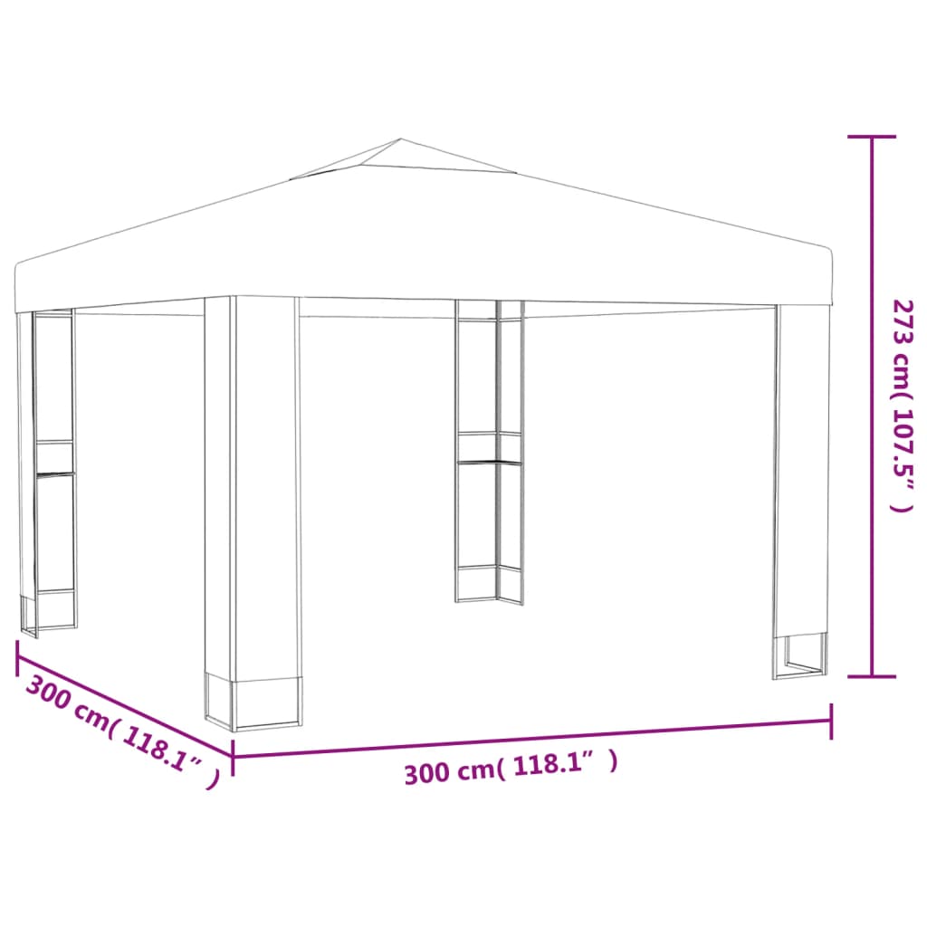 pavillon med dobbelttag 3x3 m hvid