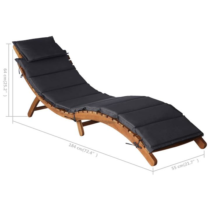 | Liggestol | med pude mørkegrå 55 x 184 x 64cm Massivt Akacietræ