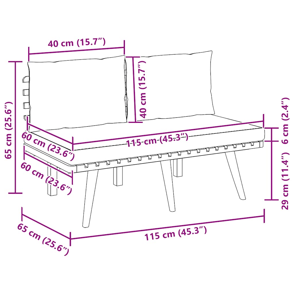 havebænk med hynder 115 cm massivt akacietræ