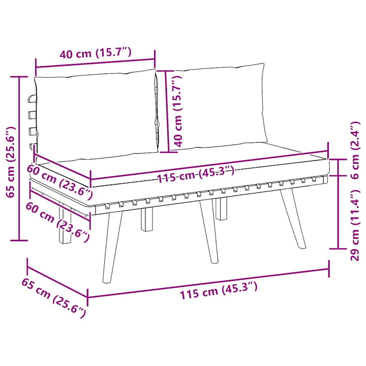 havebænk med hynder 115 cm massivt akacietræ