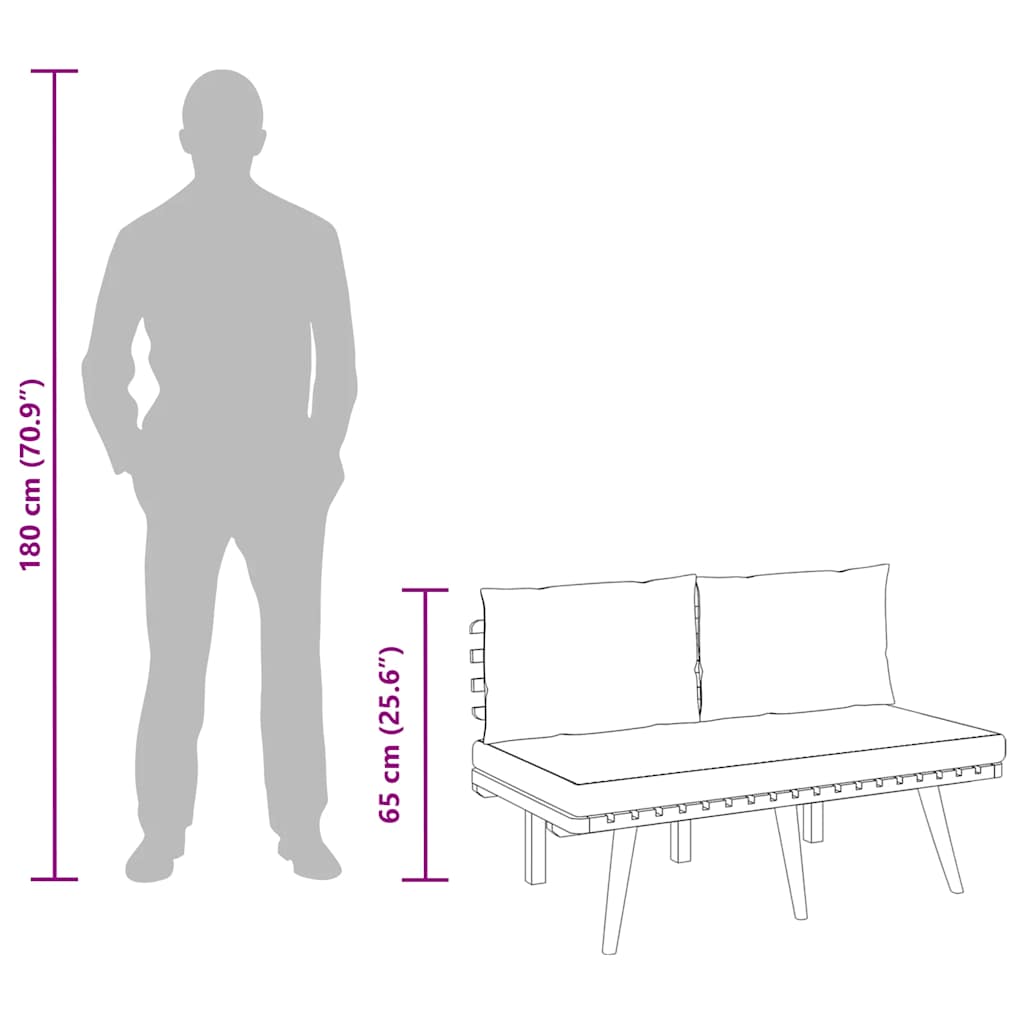 havebænk med hynder 115 cm massivt akacietræ