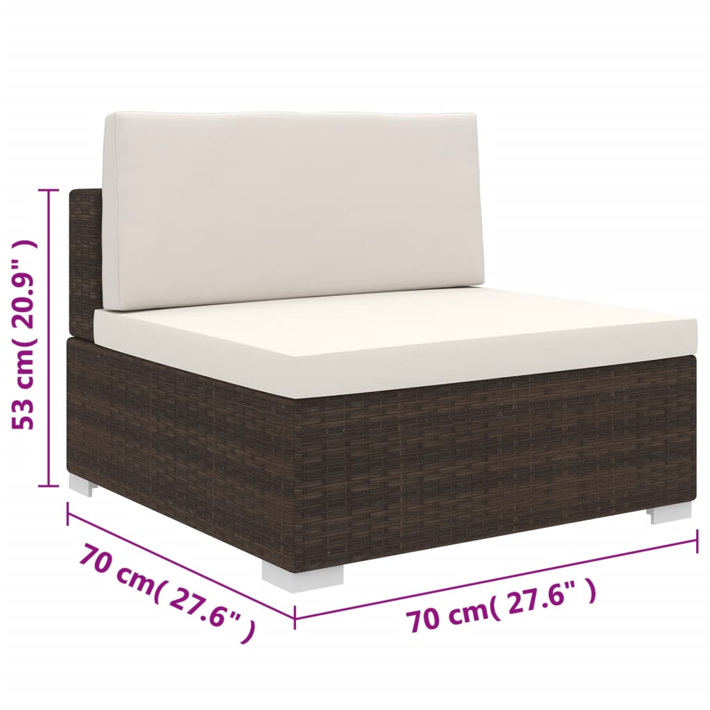 midtermodul til havesofa med hynder polyrattan brun