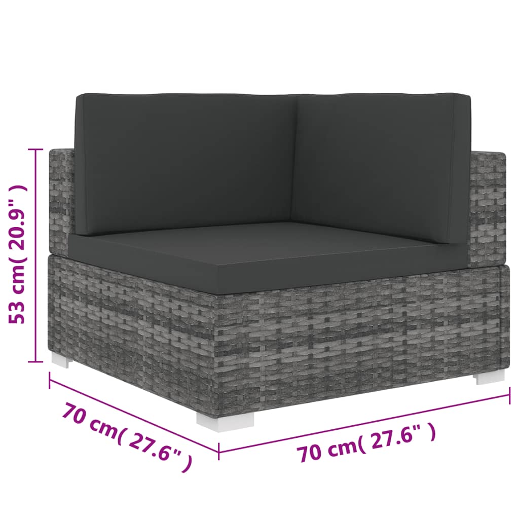 hjørnemodul til havesofa med hynder polyrattan grå