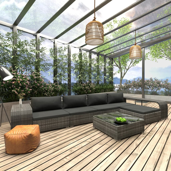 loungesæt til haven 8 dele med hynder polyrattan grå