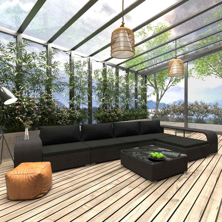 loungesæt til haven 8 dele med hynder polyrattan sort