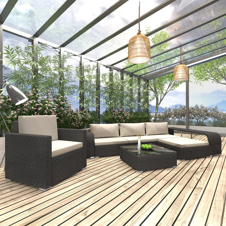 loungesæt til haven 8 dele med hynder polyrattan sort