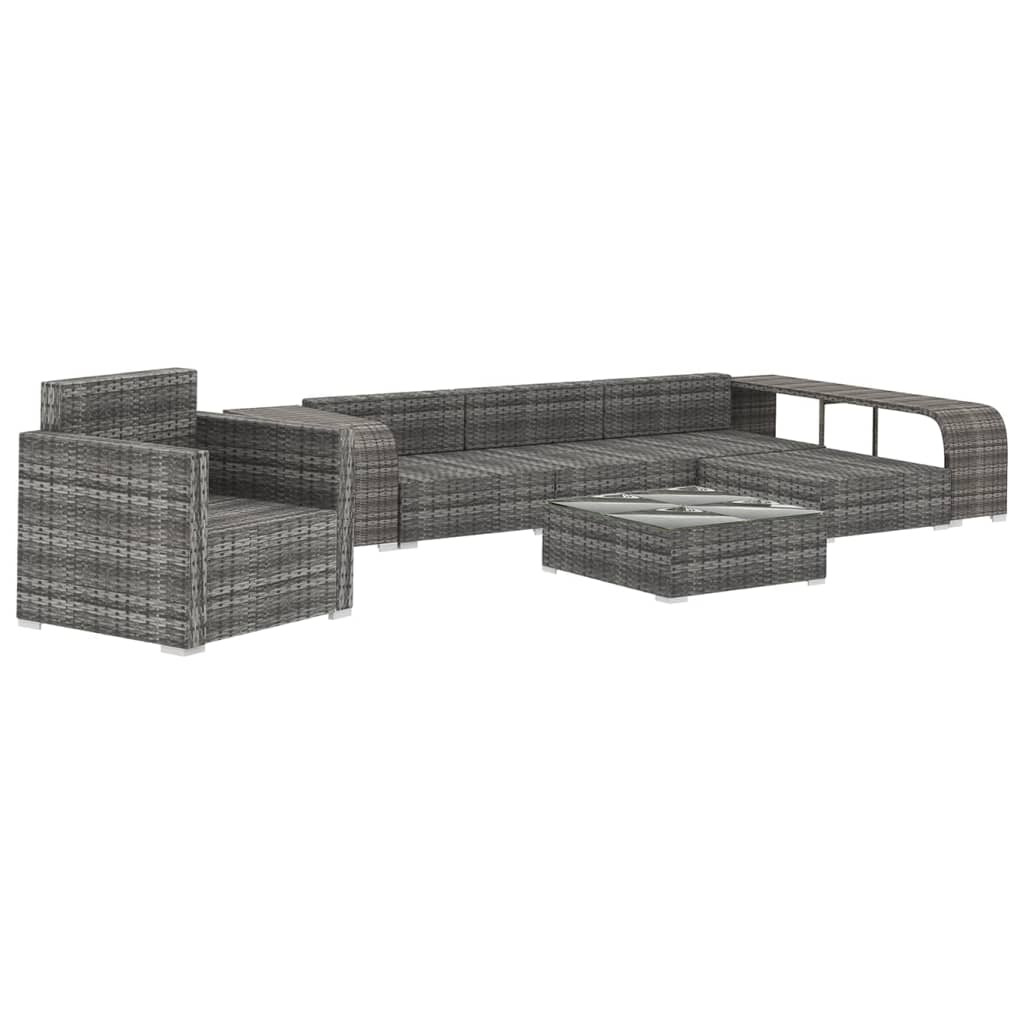 loungesæt til haven 8 dele med hynder polyrattan grå