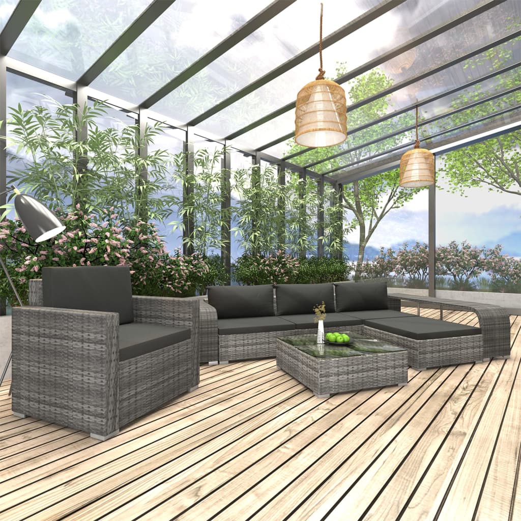 loungesæt til haven 8 dele med hynder polyrattan grå