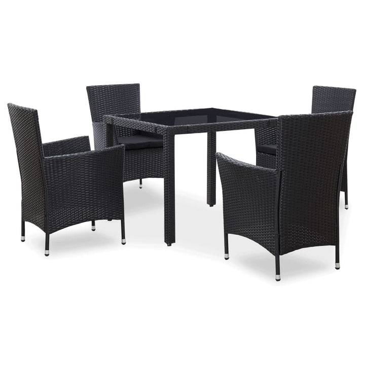 udendørs spisebordssæt 5 dele polyrattan sort