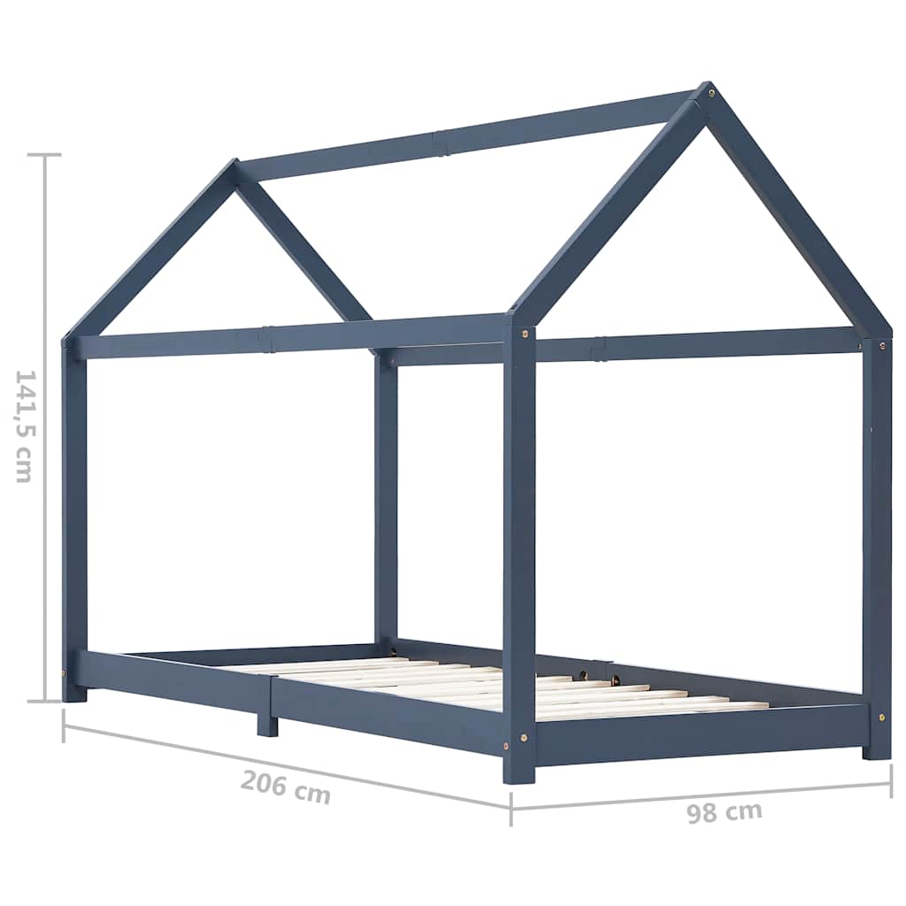 sengestel til børneseng 90 x 200 cm massivt fyrretræ grå