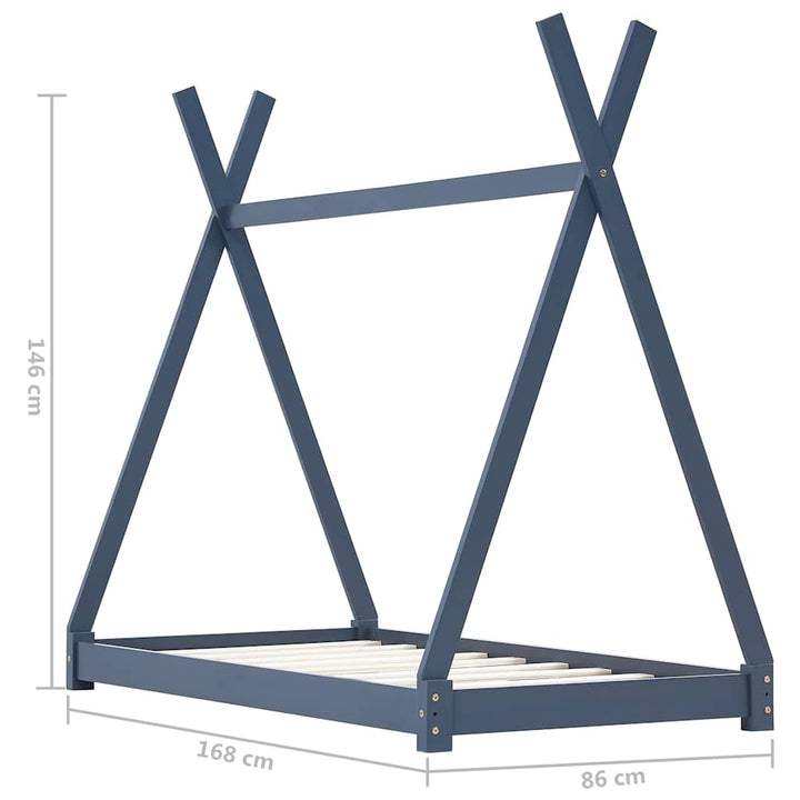 sengestel til børneseng 80 x 160 cm massivt fyrretræ grå