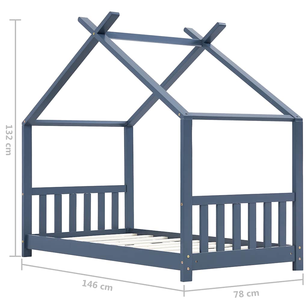 sengestel til børneseng 70 x 140 cm massivt fyrretræ grå