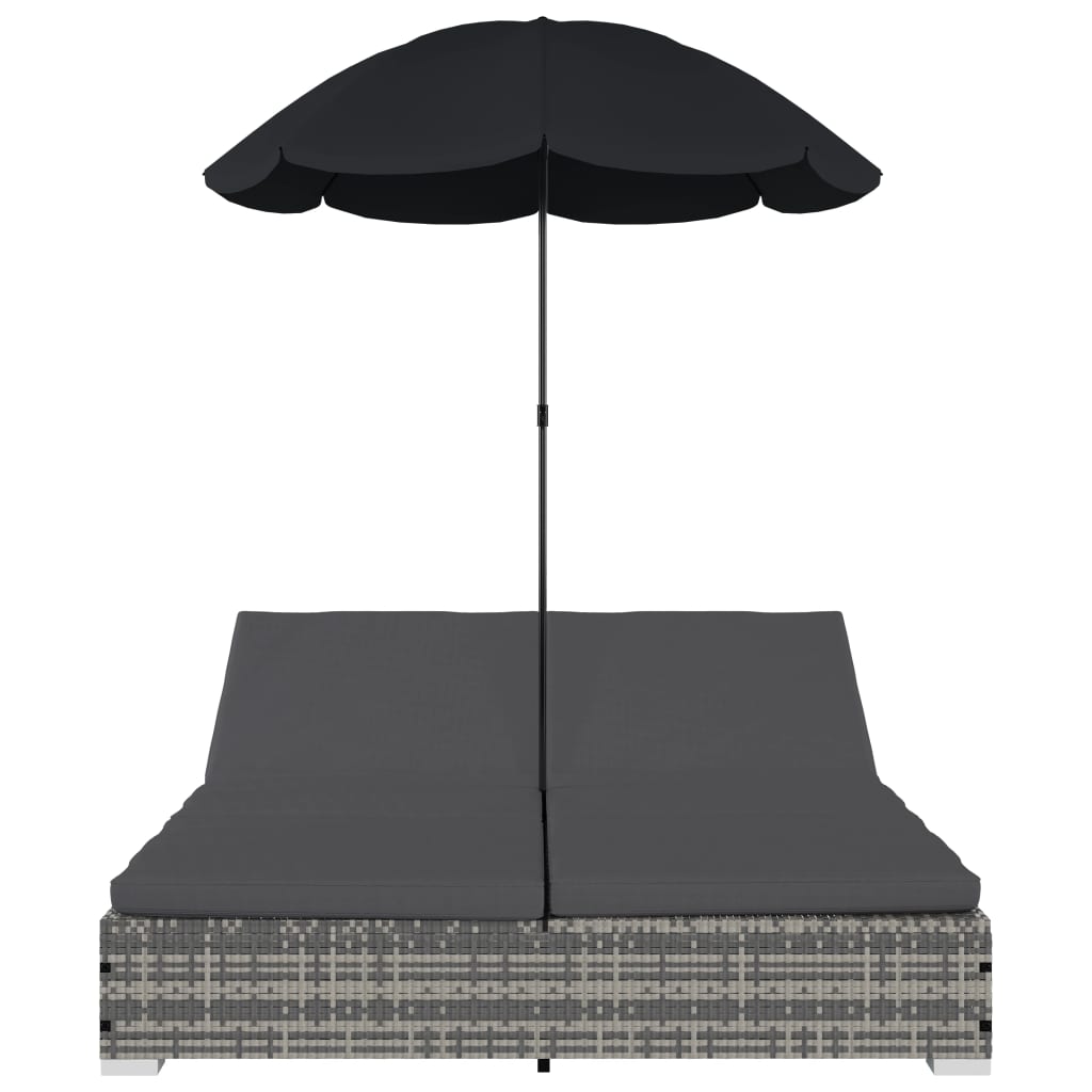 udendørs solseng med parasol polyrattan grå