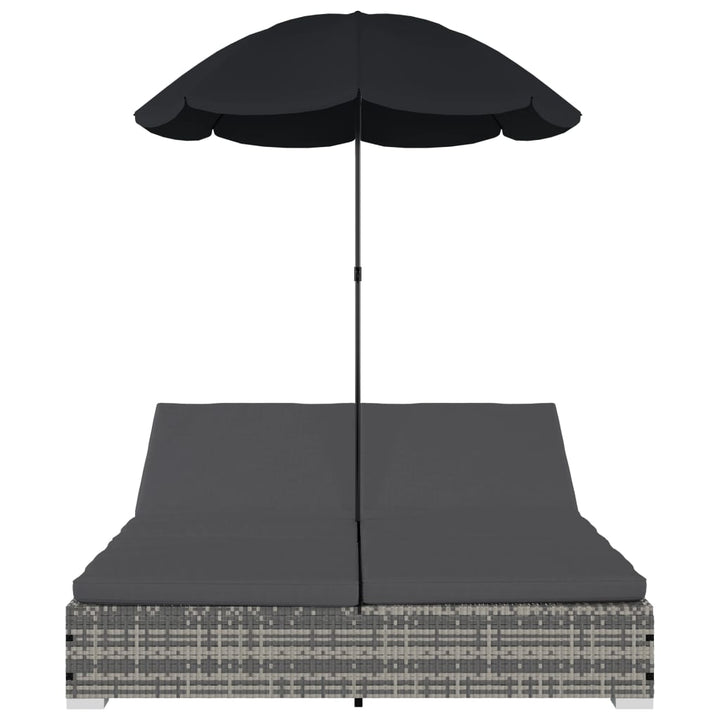 udendørs solseng med parasol polyrattan grå