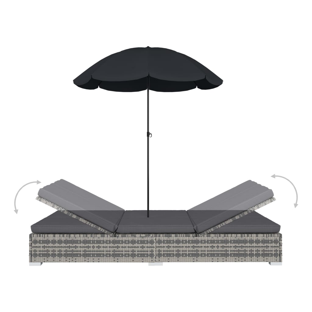 udendørs solseng med parasol polyrattan grå