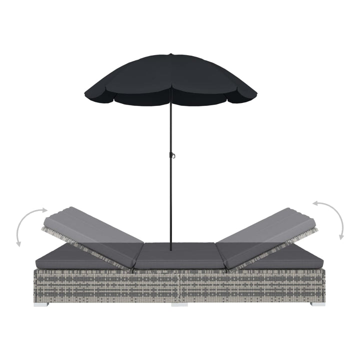 udendørs solseng med parasol polyrattan grå