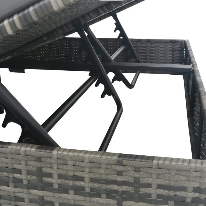 udendørs solseng med parasol polyrattan grå