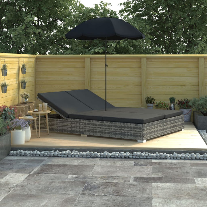 udendørs solseng med parasol polyrattan grå