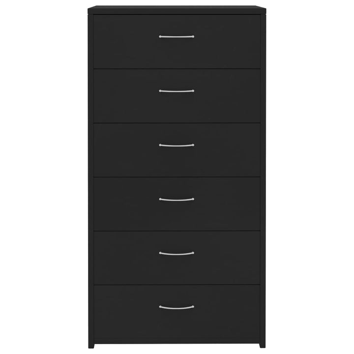 kommode med 6 skuffer 50x34x96 cm konstrueret træ sort