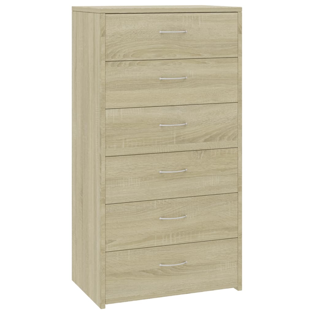 skænk med 6 skuffer 50x34x96 cm konstrueret træ sonoma-eg
