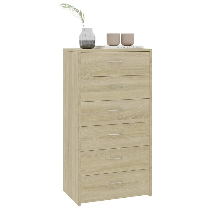 skænk med 6 skuffer 50x34x96 cm konstrueret træ sonoma-eg