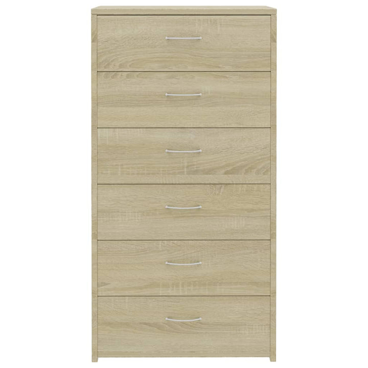 skænk med 6 skuffer 50x34x96 cm konstrueret træ sonoma-eg