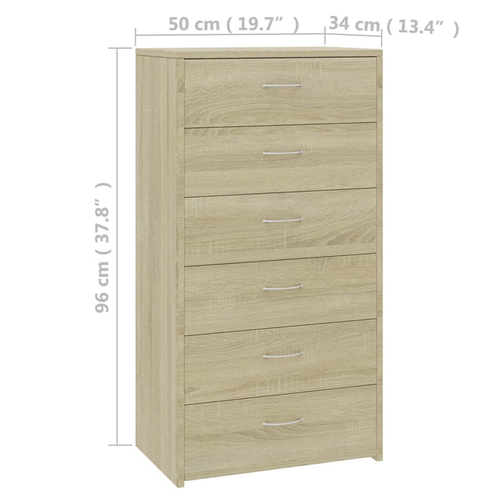 skænk med 6 skuffer 50x34x96 cm konstrueret træ sonoma-eg