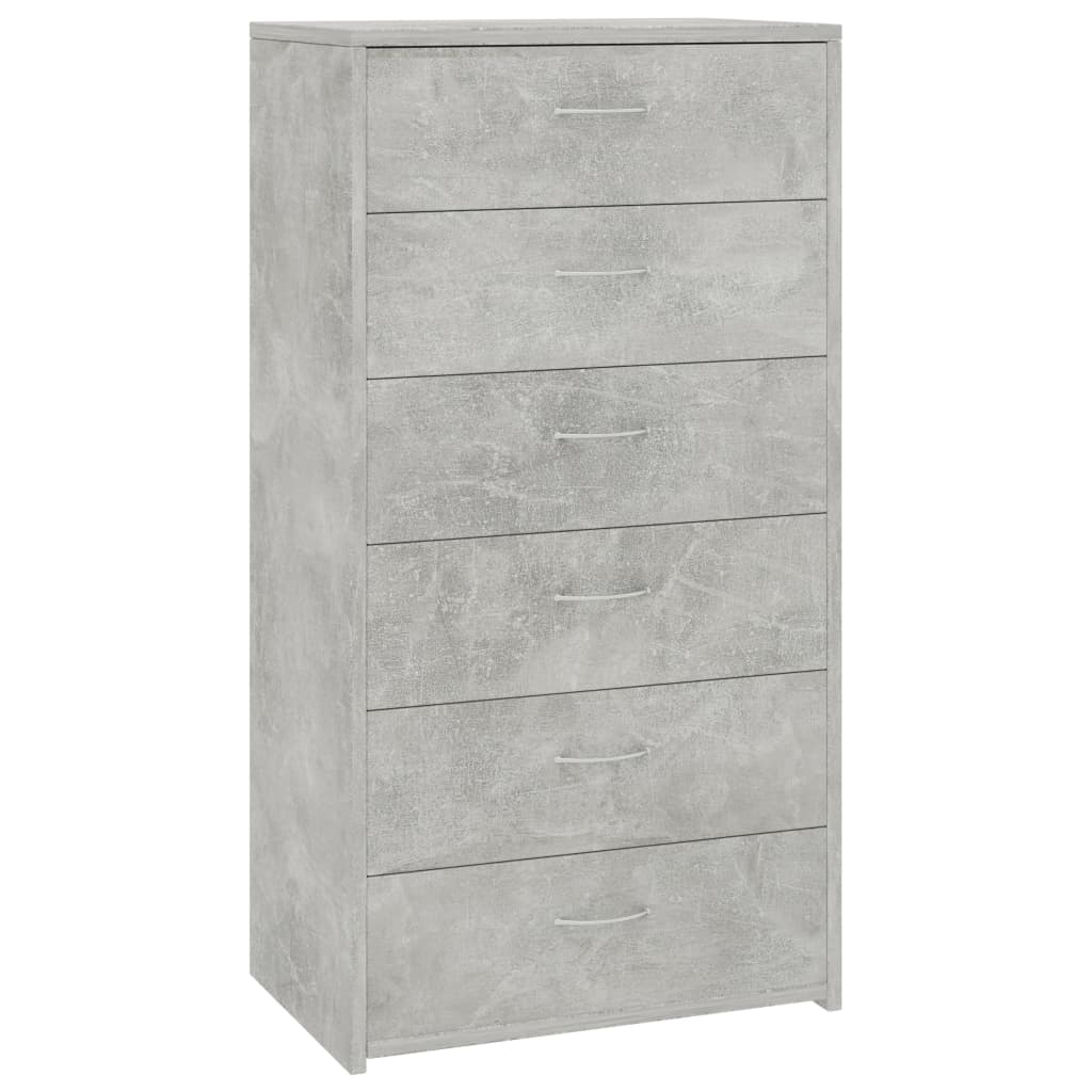 kommode med 6 skuffer 50x34x96 cm konstrueret træ betongrå