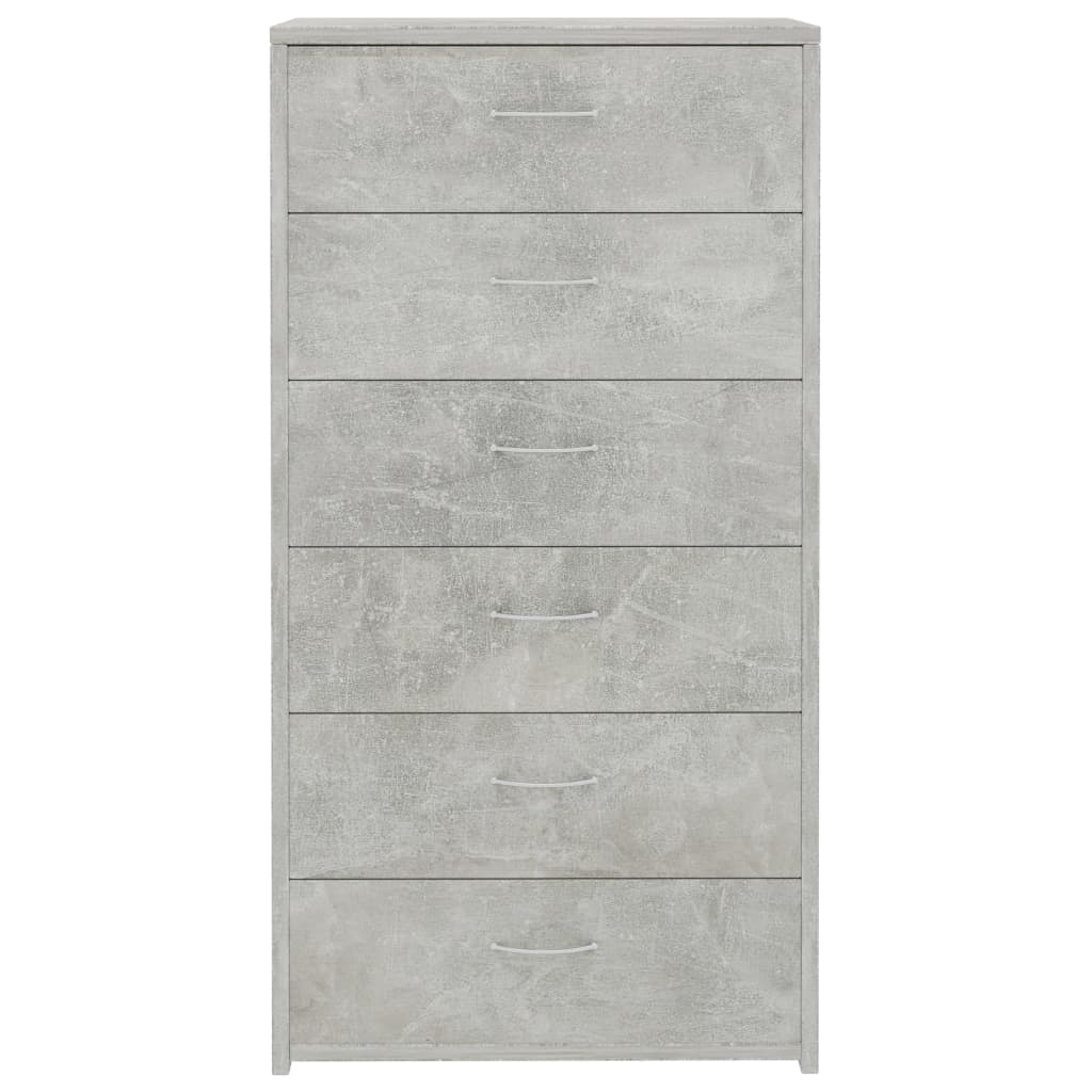 kommode med 6 skuffer 50x34x96 cm konstrueret træ betongrå