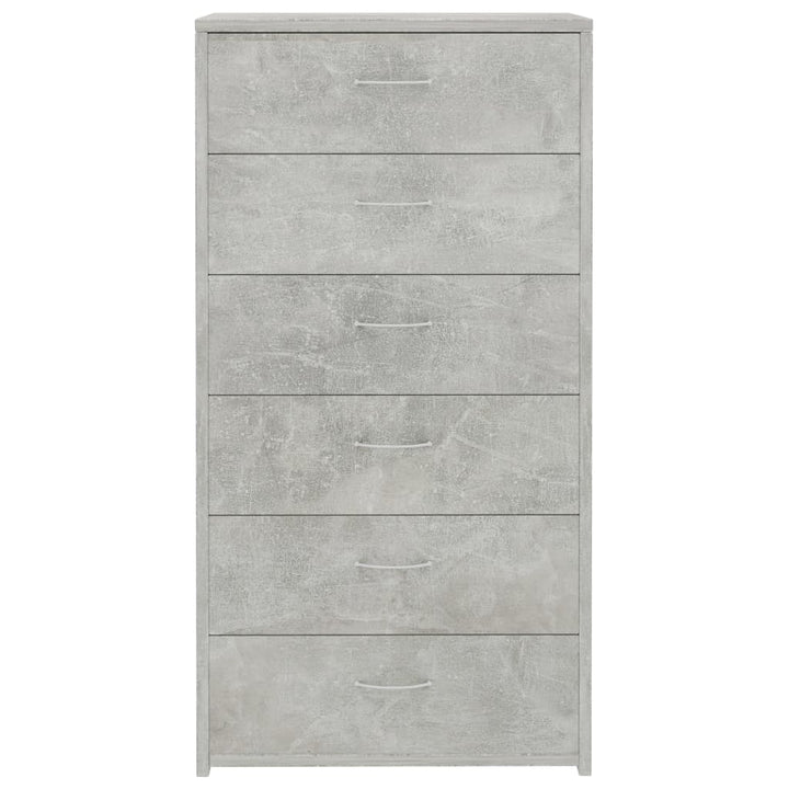 kommode med 6 skuffer 50x34x96 cm konstrueret træ betongrå