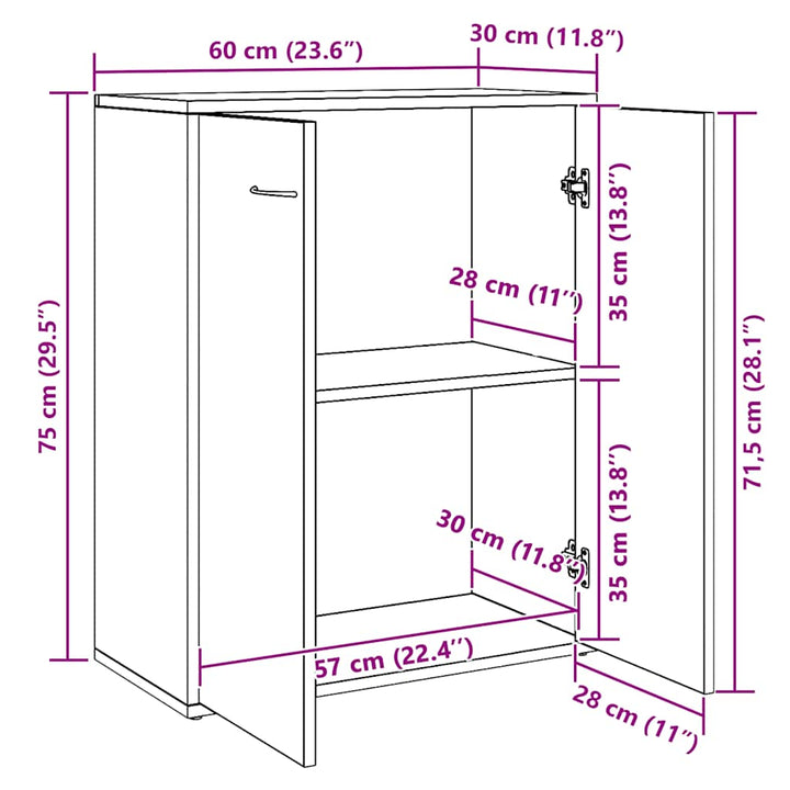 skænk 60x30x75 cm konstrueret træ hvid
