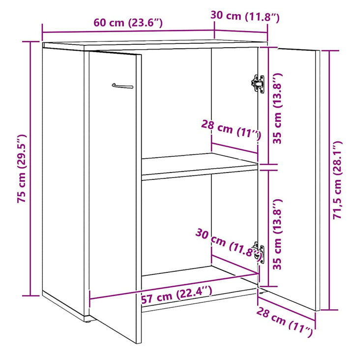 skænk 60x30x75 cm konstrueret træ sort