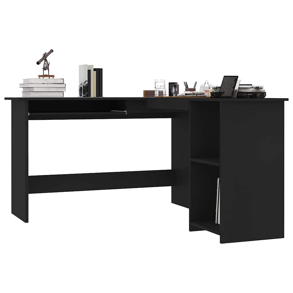 L-formet skrivebord 120x140x75 cm konstrueret træ sort