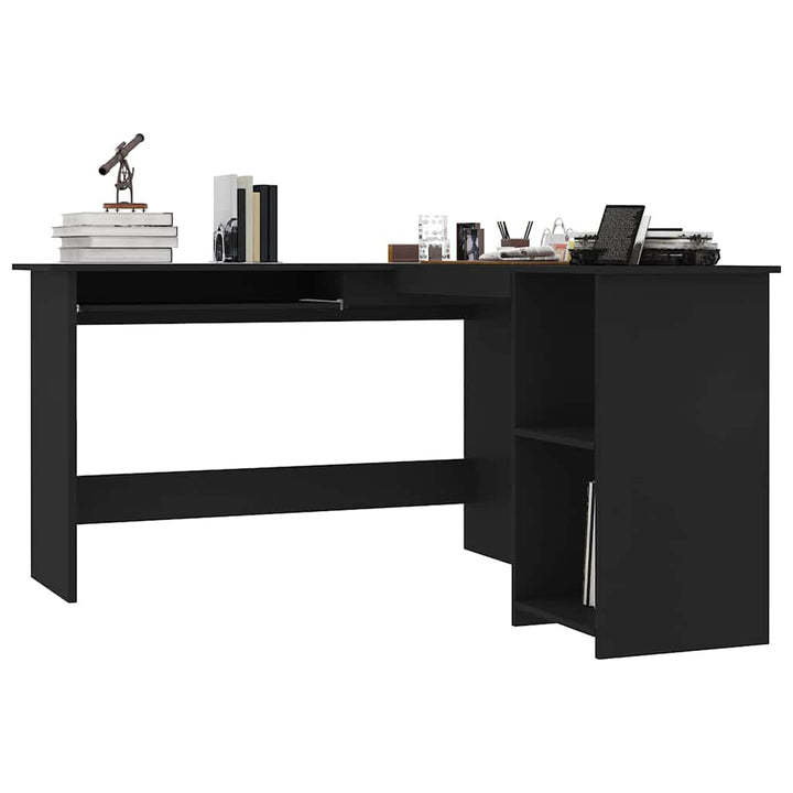 L-formet skrivebord 120x140x75 cm konstrueret træ sort