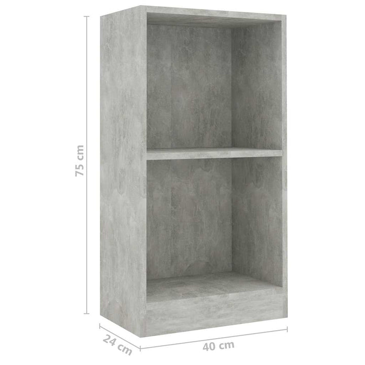 bogreol 40x24x75 cm konstrueret træ betongrå