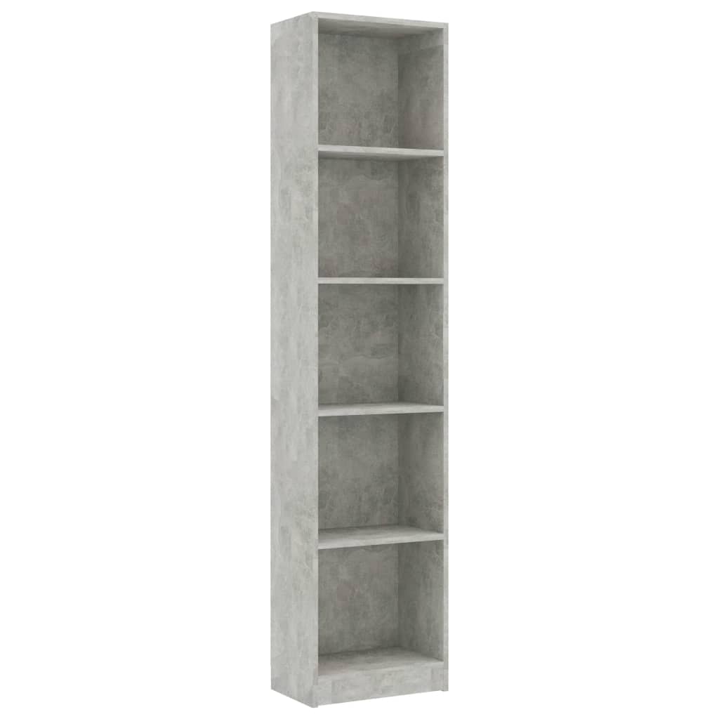 bogreol med 5 hylder 40x24x175 cm konstrueret træ betongrå