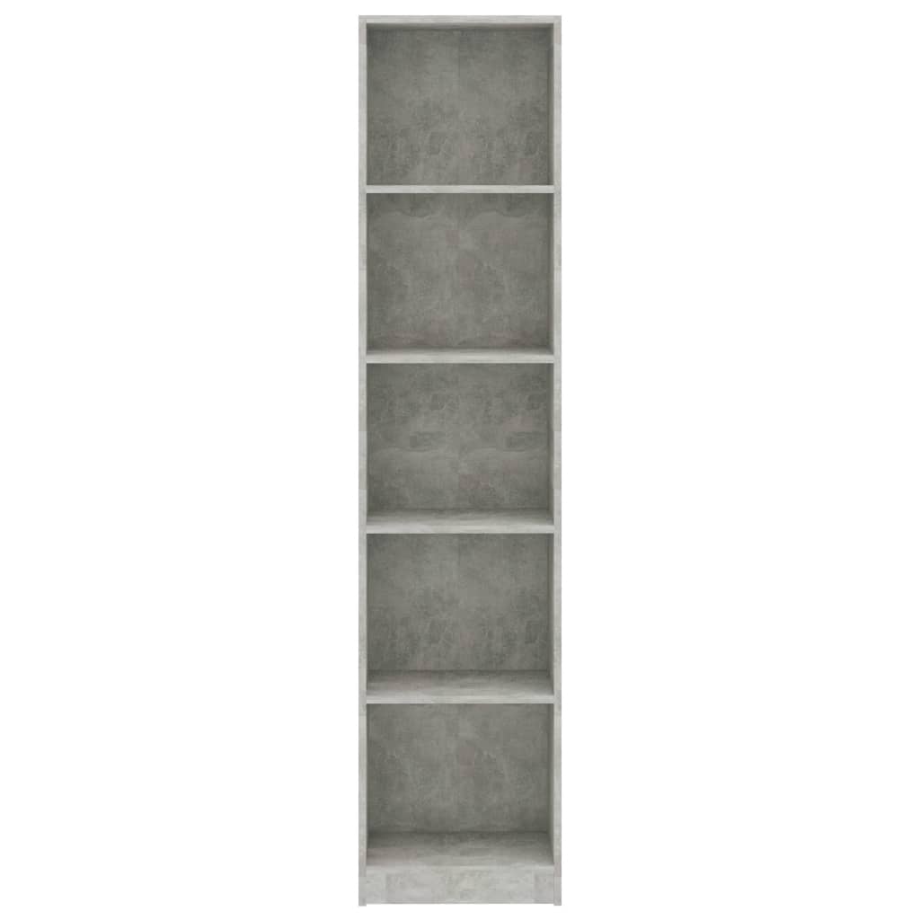 bogreol med 5 hylder 40x24x175 cm konstrueret træ betongrå