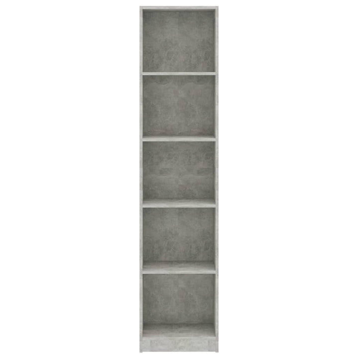 bogreol med 5 hylder 40x24x175 cm konstrueret træ betongrå