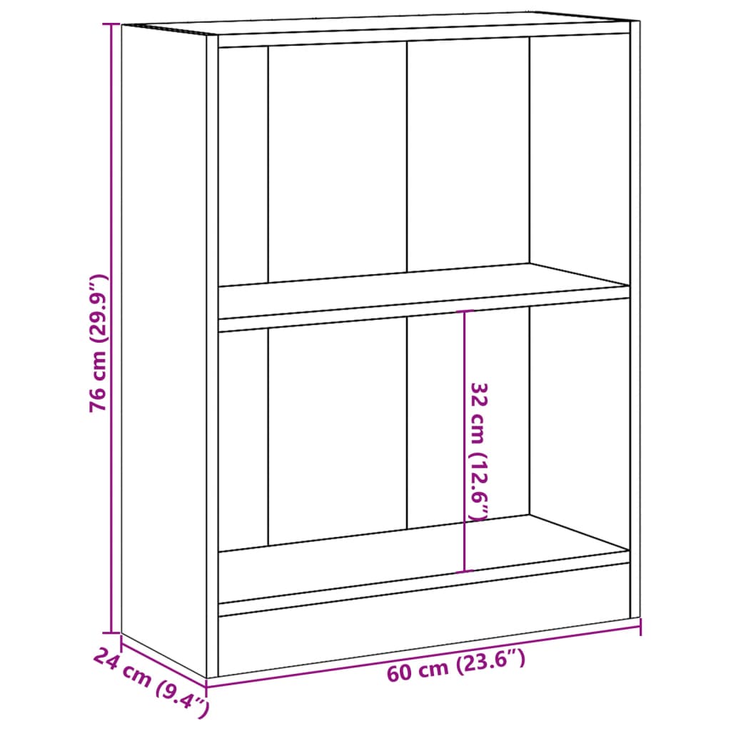 bogreol 60x24x76 cm konstrueret træ sort