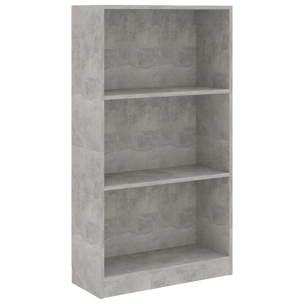 bogreol med 3 hylder 60x24x109 cm konstrueret træ betongrå