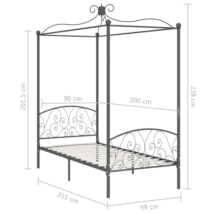 sengestel til himmelseng 90 x 200 cm metal grå