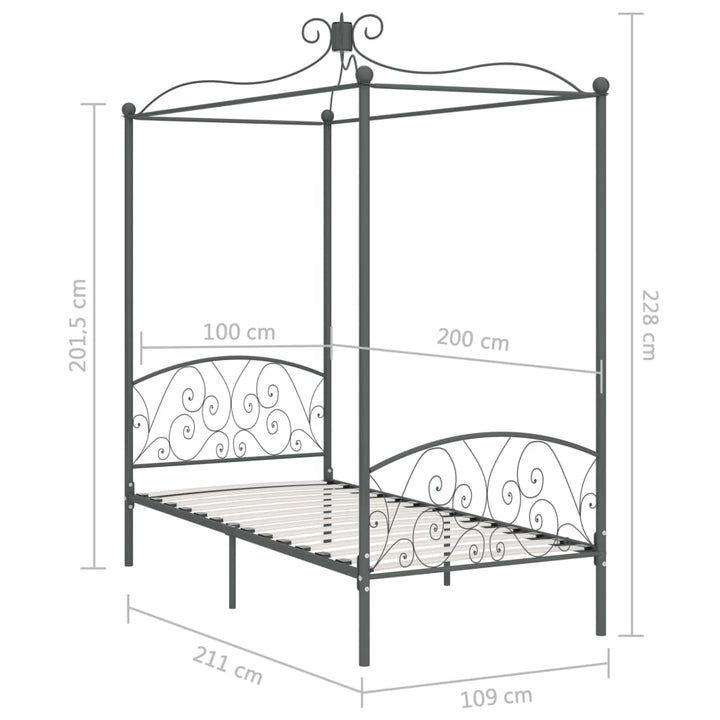 sengestel til himmelseng 100 x 200 cm metal grå