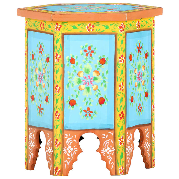håndmalet sidebord 38x33x42 cm massivt mangotræ flerfarvet