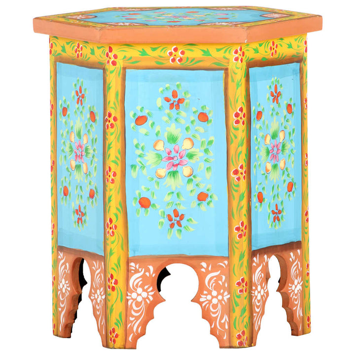 håndmalet sidebord 38x33x42 cm massivt mangotræ flerfarvet